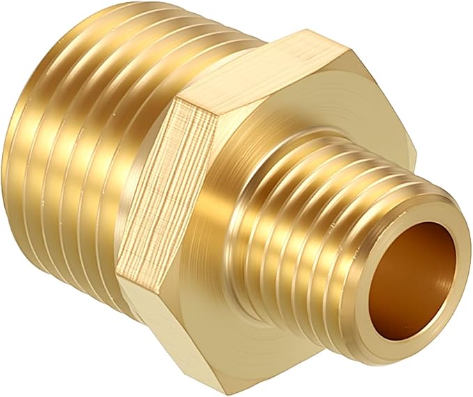 Pack of 1, 1/2" NPT Male to 1/4" NPT Male Solid Brass Hex Nipple Hose Connectors, Male Pipe Adapter for Pipe Leak Repair, Bathroom Remodeling, Tool Extensions, Compression