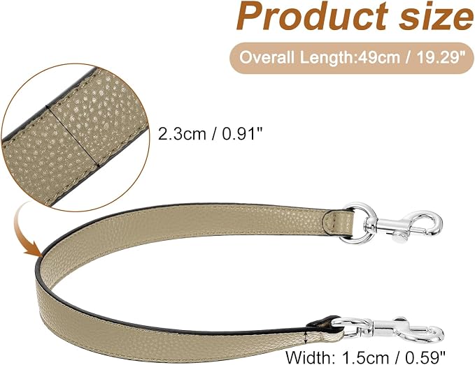 uxcell 19.29 Inch PU Leather Short Bag Strap with Clasp, Purse Handles Handbags Replacement Straps for Clutch Bag Underarm Bags, Khaki, Silver Buckle