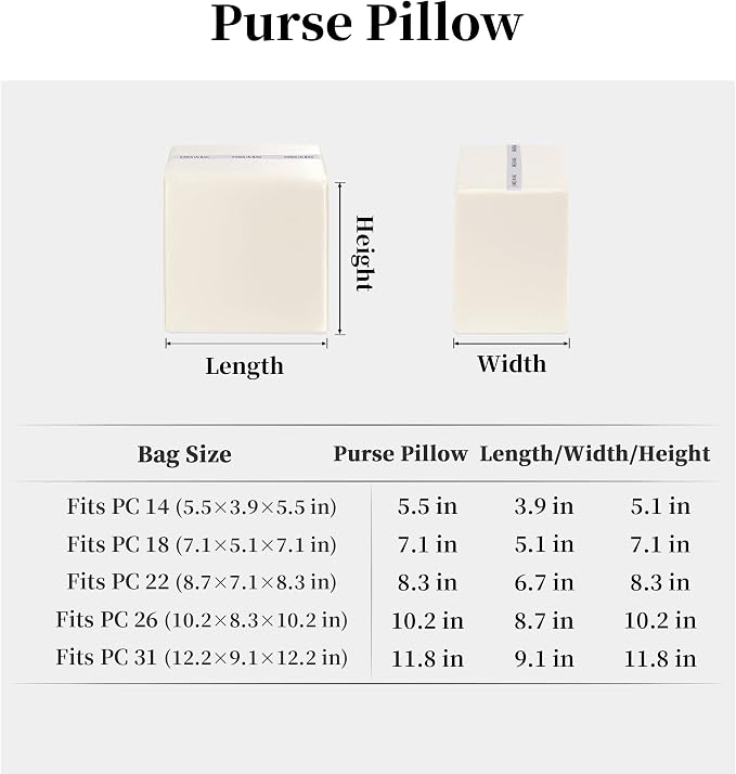 Purse Pillow Insert to Keep Shape - Lightweight Memory Foam Insert with Satin Cover for Home Storage & Travel, Multicolor Options, Fits for Picotin 22(Craie, PC22)
