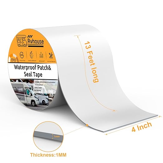Waterproof Patch and Seal Tape, 4" x 13 ft, UV Protective Extra Thick Sealant Tape for RV Roof Leak Repair, Permanent Bond for Cracks, Tears, Holes – Weatherproof for Camper Trailer Boat Tent