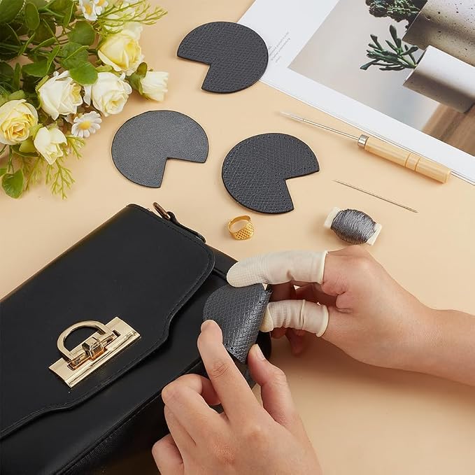 WEBEEDY DIY Bag Corner Repair Set Bag Corner Fix Protector DIY Complete Leather Craft Sewing Kit with Bags Corner Patch,Cone,Needle,Thread and Finger Cots for Beginners and Professionals (Grey)