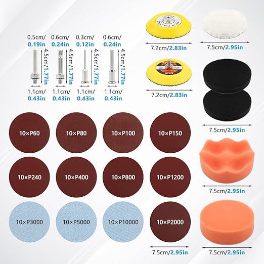 131pcs 3inch Sanding Disc Drill Polishing Kit, Sanding Attachment for Drill Grinder Rotary Tools,Dry Wet Headlight Restoration Kit for Car Polishing,Glass Finishing,Scum Removal
