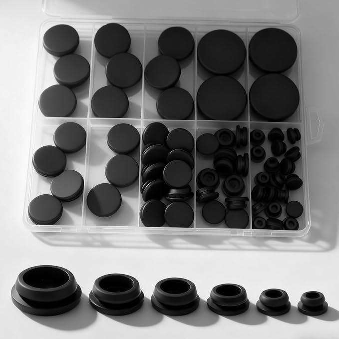 62Pcs Rubber Plug, Various Sizes of Round Hole Silicone Tool, Rubber Plugs for Round Holes, Silicone Hole Plugs Suitable for Car Wiring Furniture Black