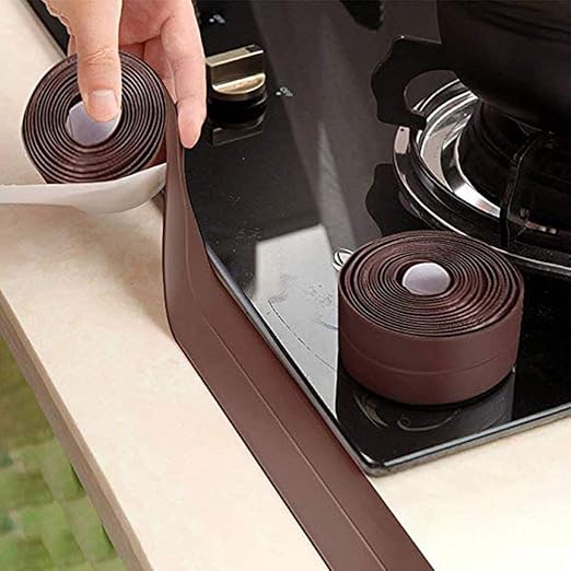 2 Pack Caulk Strip Sealing Strip PE Self Adhesive Waterproof Tape for Bathtub Bathroom Shower Toilet Kitchen and Wall Sealing 11 Ft Length (Brown Tape)