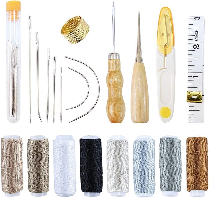 Vitoki Upholstery Repair Kit 29-Pack Hand Sewing Needles Canvas Thread and Needles Tape Measure Large-Eye Stitching Needles for Upholstery Carpet Leather Craft Repair