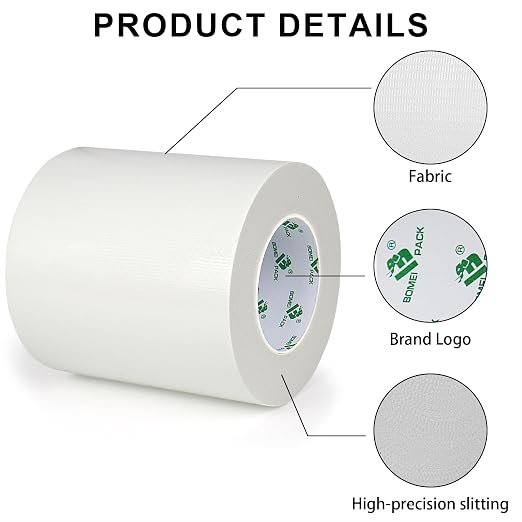 BOMEI PACK White Heavy Duty Duct Tape Strong Adhesive, 6 Inches x 50 Yds Duct Heavy Duty Waterproof All Weather Duct Tape No Residue Sealing for Indoor&Outdoor Repair, 9mil Thick