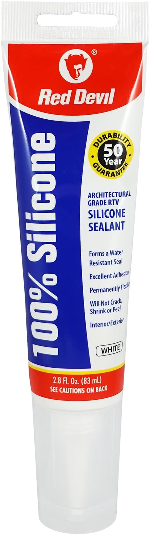 Red Devil 0810 100% Silicone Sealant Architectural Grade, 2.8 oz. Tube, White, 1 Pack
