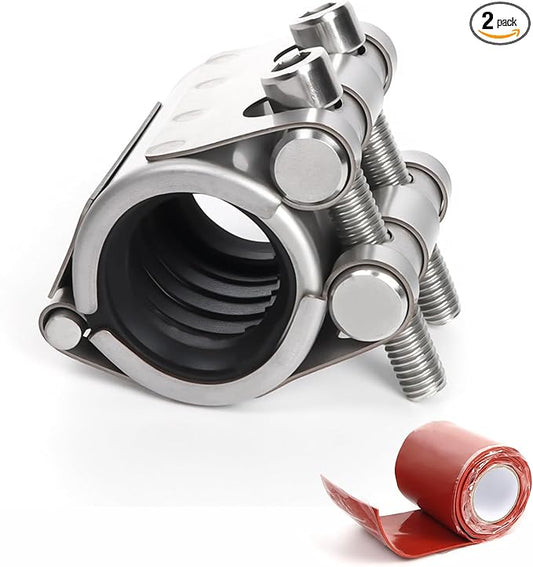 Upgraded Pipe Repair Clamp with M1 Self-Adhesive Leak-Sealing Tape | 304 Stainless Steel Rust-Proof Emergency Pipe Repair Kit for Plastic & Metal Pipes, 3/4"(25-28mm)