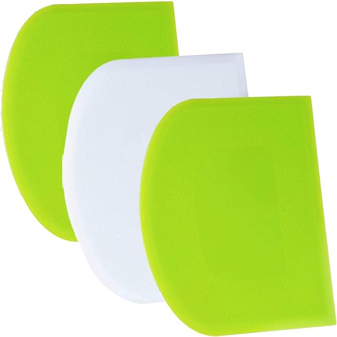 SURDOCA Dough Scraper Bench Scraper - 3P 5.9x4.3" Plastic Flexible Bowl Scraper, Sharp Edge & Angles Cake Scraper. Non-Slip Bakeware Decorating Tools Sculpting & Modeling Tools - Green+White+Green