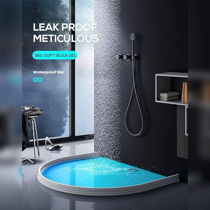 Hi-Na 3ft/5ft/6ft/8ft/10ft Collapsible Shower Threshold Water Dam Water Barrier for Shower and Water Stopper Keeps Water Inside Water Threshold for Wet and Dry Separation (5ft, White)