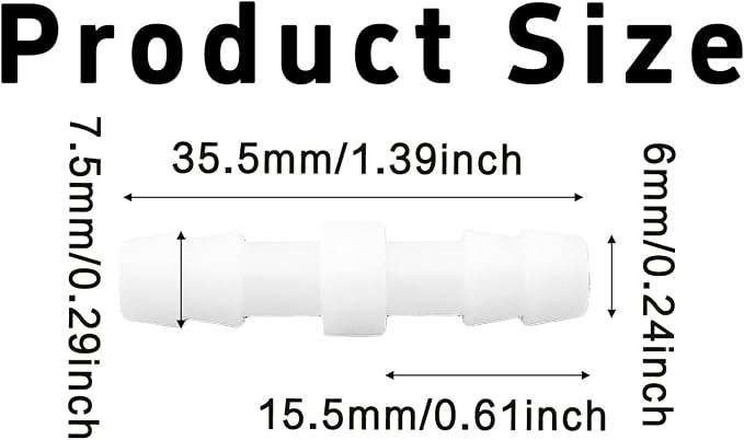 12Pcs 1/4" x 1/4" Plastic Hose Barb Fittings, Barbed Splicer Mender Joint Adapter Union Connectors for Aquarium, Household, Fuel, Gas, Liquid, Air Hose Repair