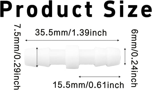 12Pcs 1/4" x 1/4" Plastic Hose Barb Fittings, Barbed Splicer Mender Joint Adapter Union Connectors for Aquarium, Household, Fuel, Gas, Liquid, Air Hose Repair
