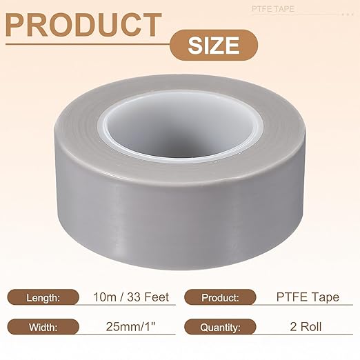 PATIKIL 1" x 33ft Heat Resistant Tape, High Temperature Tape PTFE Adhesive High Heat Tape Waterproof Smooth Surface for Vacuum Sealer Machine Insulation Protection, 0.18mm Thick, 2PCS