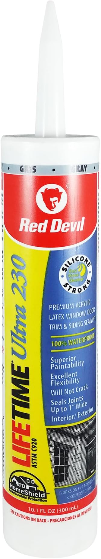Red Devil 077050 Lifetime Ultra Premium Elastomeric Acrylic Latex Sealant, 10.1 oz., Gray, 1 Pack