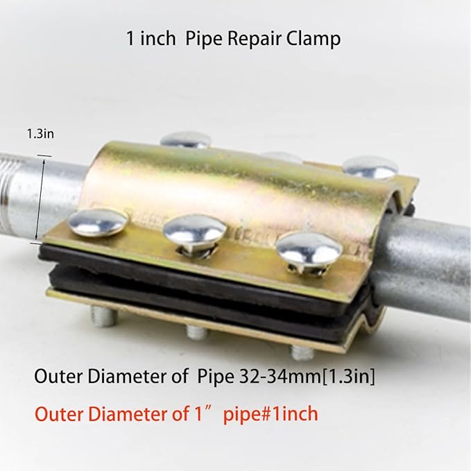 1 Pcs 1-Inch Pipe Repair Clamp for About 1.33 Inch Outer Diameter, Water Pipe Leak Repair Clamp Kit for Plastic and Metal Pipes (PE/PVC/PPR/Steel/Iron)