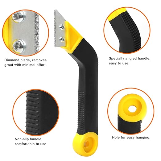 Coitak Tile Grout Saw Angled Grout Saw with 3 Pieces Extra Blades Replacement, Grout Removal Tool for Tile Cleaning (Yellow)