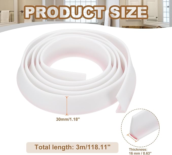 PATIKIL 118 Inch Collapsible Shower Threshold Water Dam Guard, Shower Stopper Barrier Self Adhesive Sink Splash Guard for Frameless Shower Door Bottom, White (1.2"Wx0.6"T)