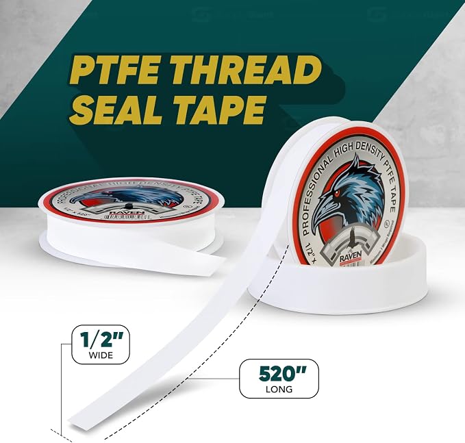 Supply Giant UUD12520-10 PTFE Thread Seal Tape for Plumbers, White 1/2 Inch x 520 Inch (Pack of 10 Rolls)