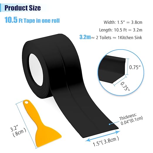 Waterproof Seal Caulk Strip Tape Self Adhesive for Sink Toilet Bathroom Wall Edge Bathtub Oil-Proof Caulking Sealing Tape 1.5" x 10.5' (W*L) 3Pcs Black
