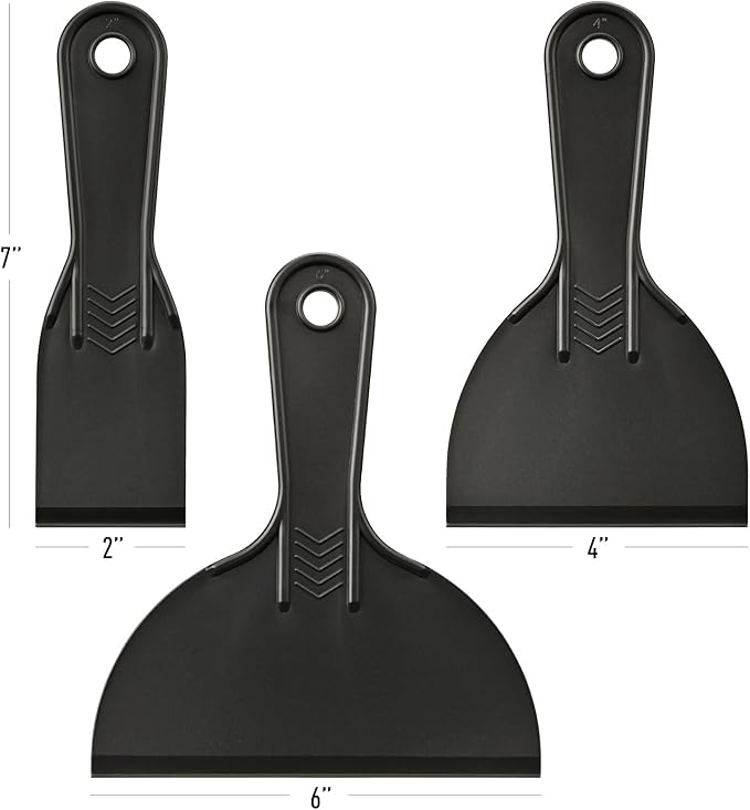 Plastic Putty Knife Set – 3 Pack 2" 4" 6" Flexible Scrapers – Spackle Knives & Paint Scraper Tools for Drywall Repair, Painting, Patching, Caulking, with 3 Pairs of Gloves