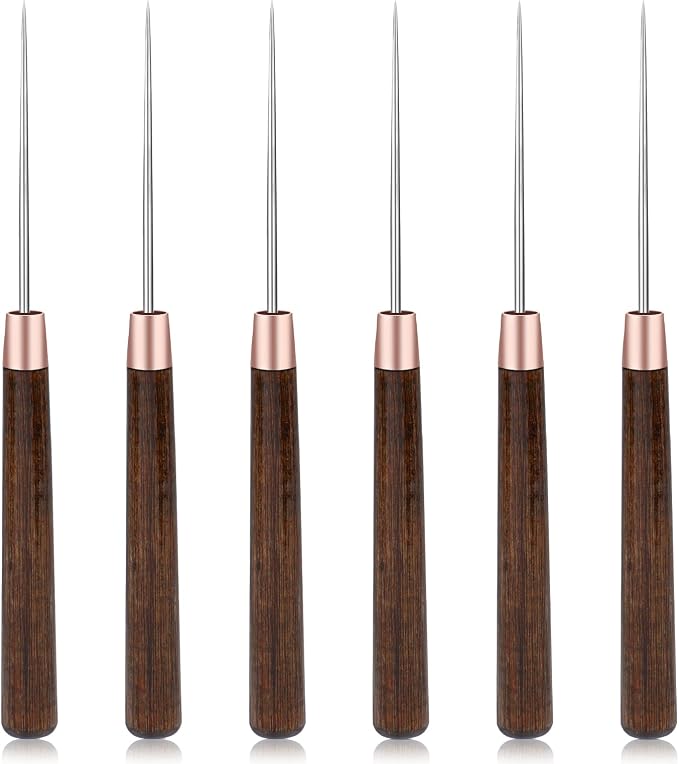ZXIIXZ 6 Pcs Scratch Awl Tool, Awl Tool Sewing with Wooden Handle, Leather Stitching Sewing Awl Leather Scratch Awl Punch Tool for Stitching Punching Sewing DIY Leather Craft Repair