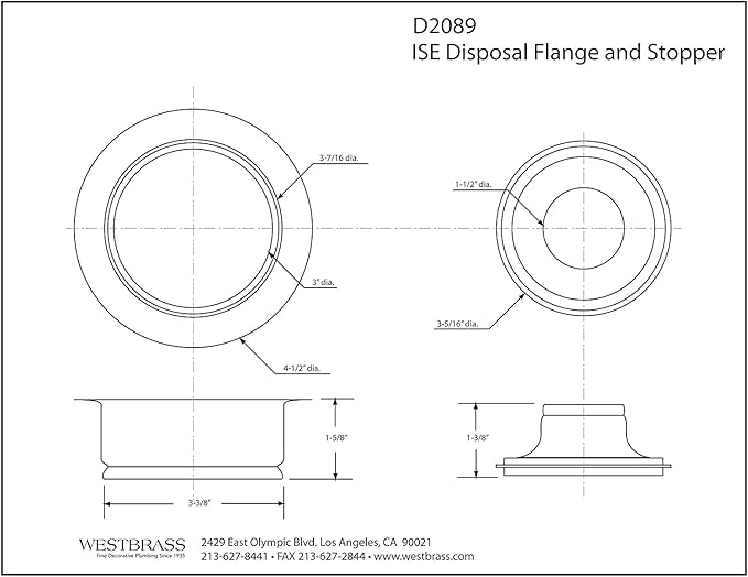 Westbrass D2089-50-62 4-1/4" Kitchen Sink Waste Disposal Drain Flange and Stopper, Matte Black (50-Pack)