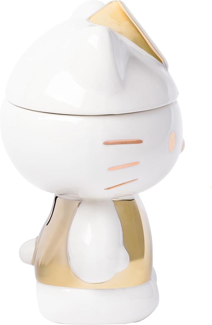 Silver Buffalo Sanrio Hello Kitty Gold Sculpted Ceramic Cookie Jar, 7” x 5.75” x 9.75”