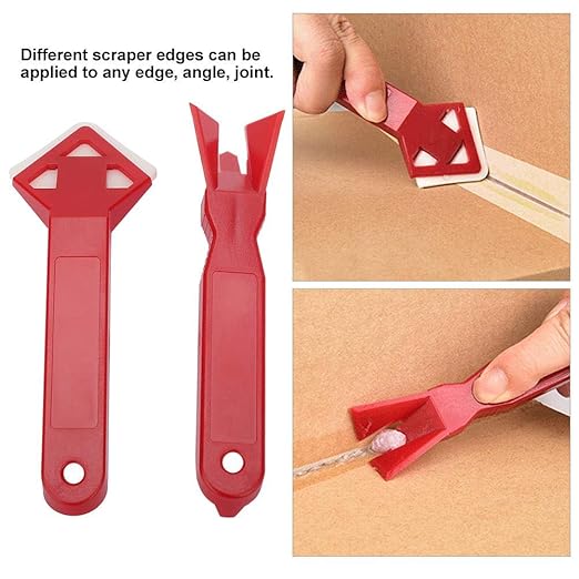 Caulking Tool, 2PCS Caulk Tools Kit Silicone Sealant Remover Shovel Glass Cement Caulking Scraper Red for Any Edge Angle Joint
