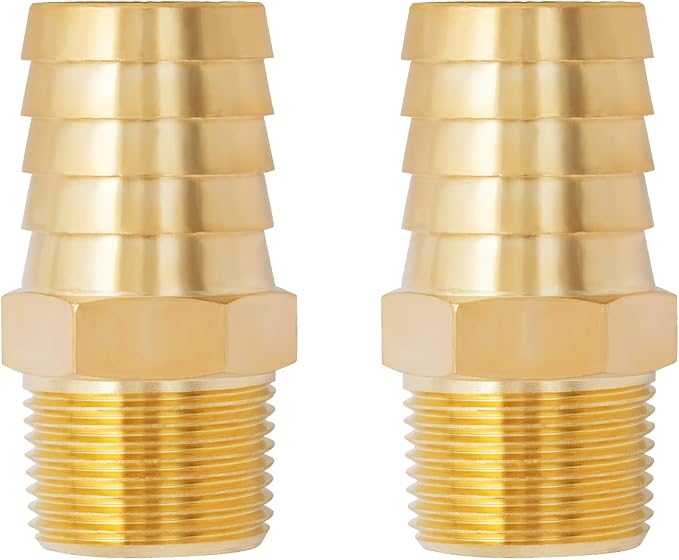 SUNGATOR Hose Barb Fittings 1-Inch Barb × 3/4 Inch NPT, Brass Air Hose Fittings, 1" to 3/4" NPT Male Air Line Repair Connector Kit, Brass Male Thread Pipe Adapter (2 Pack)
