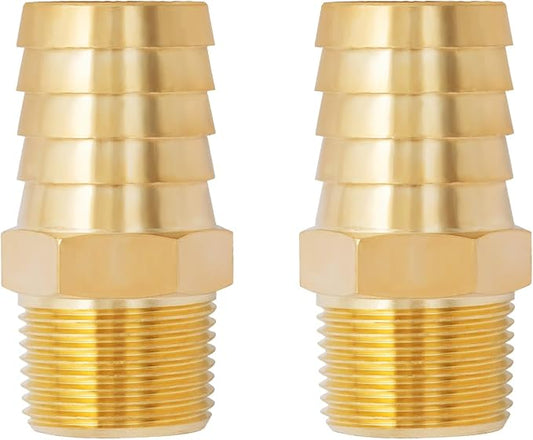 SUNGATOR Hose Barb Fittings 1-Inch Barb × 3/4 Inch NPT, Brass Air Hose Fittings, 1" to 3/4" NPT Male Air Line Repair Connector Kit, Brass Male Thread Pipe Adapter (2 Pack)