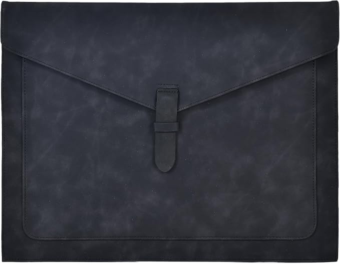 Black PU Leather File Folder, Snap Closure File Organizer, Important Document Folder with Pockets, Document Organizer, Laptop Sleeve Notebook Case, A4 Envelopes Filing Folder