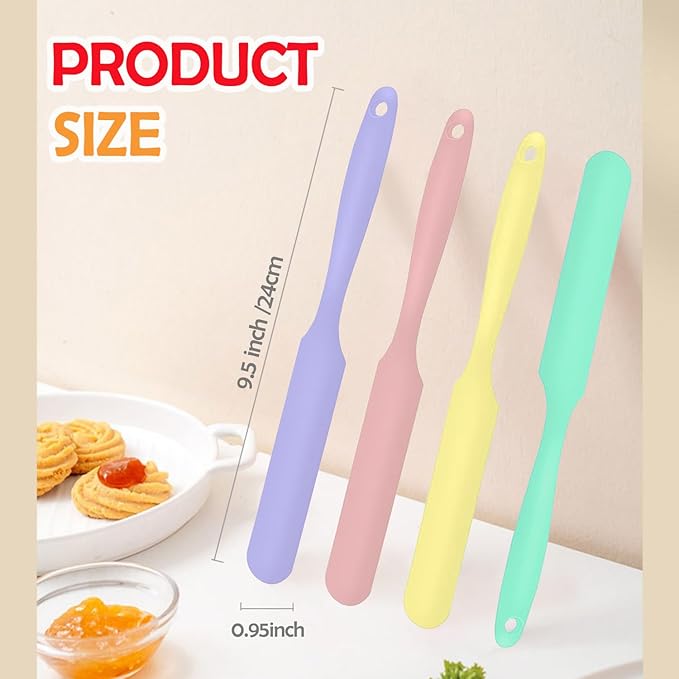 4Pcs Jar Spatula Silicone Long Scraper, Food-grade Cream Spatulas, Heat-Resistant Jam Spreader for Scraping Kitchen Baking Mixing Cake Butter