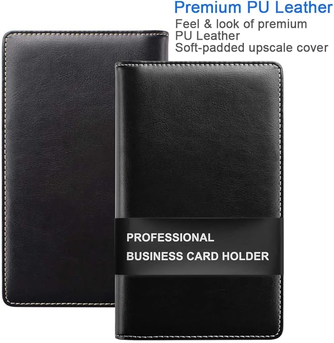 Sooez Leather Professional Business Card Book Holder Organizer, 240 Capacity Credit Card Booklet, PU Name Cards Holder Storage File for Men Women, 7.7"x 4.5" x 0.7", Grass Green