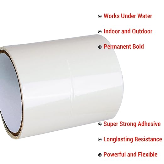 CANOPUS Waterproof Patch and Seal Tape, 4" x 5' White, Roof & Gutter Rubber Repair Tape, Fix Leaks on Hoses, Pipes, Gutters, Roofs, Boats, Pool Liners, Seal Coaxial Antenna and Electrical Cables