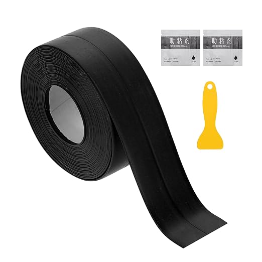 uxcell Caulk Tape Waterproof, 0.83 Inch x 10.5 ft Self-Adhesive Sealant Sealing Strip Caulking Sealant Tape PVC with Tool for Kitchen Sink Toilet Bathroom Bathtub Floor, Black