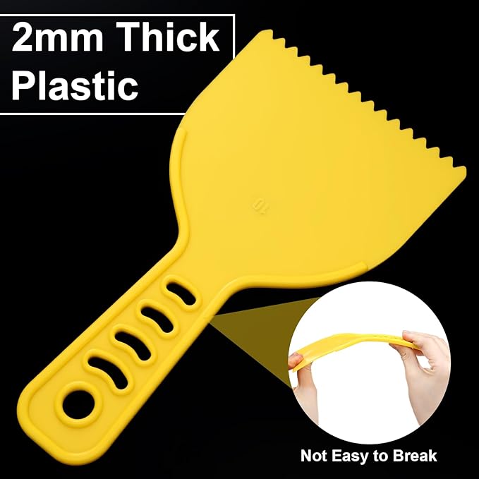 Lothee Adhesive Spreader Plastic Notch Trowel with Handle Adhesive Barrier Spreader Tool in 3 Sizes Notched Glue Applicator Kits for Automotive Body Fillers Putties Glazes Epoxy Resin Caulk Glues