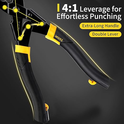 XOOL Upgraded Long Handle Leather Hole Punch Set, Punch Pliers with Effort-Saving Design, Ideal for Belts, Shoes, Saddles & DIY Leather Work