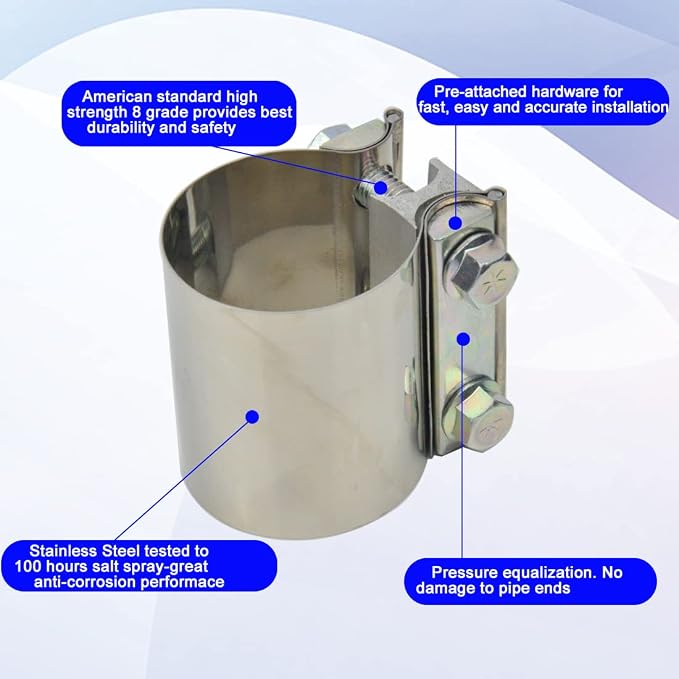 ID 2.5 Inch Exhaust Clamp, Stainless Steel 2-1/2" Lap Joint Band Clamp Sleeve Coupler Fit For OD 2.5" Pipes