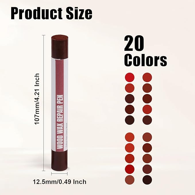 Wood Filler Sticks, 20 Colors Wood Repair Wax Crayons with Scraper, Wood Touch Up Markers for Repairing Scratches, Cracks, Holes in Cabinets, Floors, Tables and Doors[Red Series]