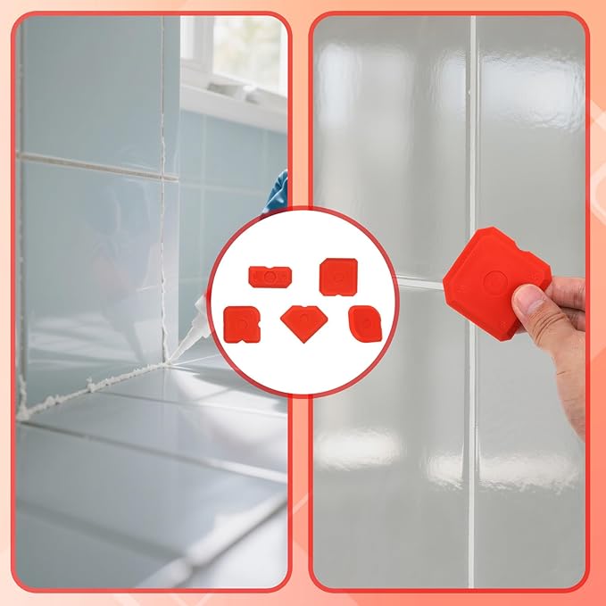 Tinoaly 10pcs Caulking Tool Kit, Silicone Reusable Sealant Grout Finishing Tool Set Portable Sealant Scraper Suitable for Kitchen Bathroom Floor Sink (Red)