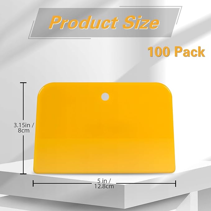 Body Filler Spreaders (Pack of 100) - 5 Inch Yellow Reusable Auto Body Plastic Filler Spreader Tool for Automotive Body Applying Fillers, Putties, Glazes, Caulks - Autobody Paint Repairs