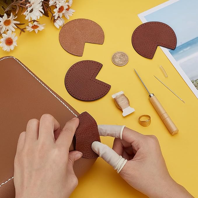 WEBEEDY DIY Bag Corner Repair Set DIY Kit for Purse Bag Corner Fix Protector Leather Sewing Kit with Bag Corner Patch,Cone,Needle,Thread and Finger Cots Leather Bag Fix Sewing Crafting Projects