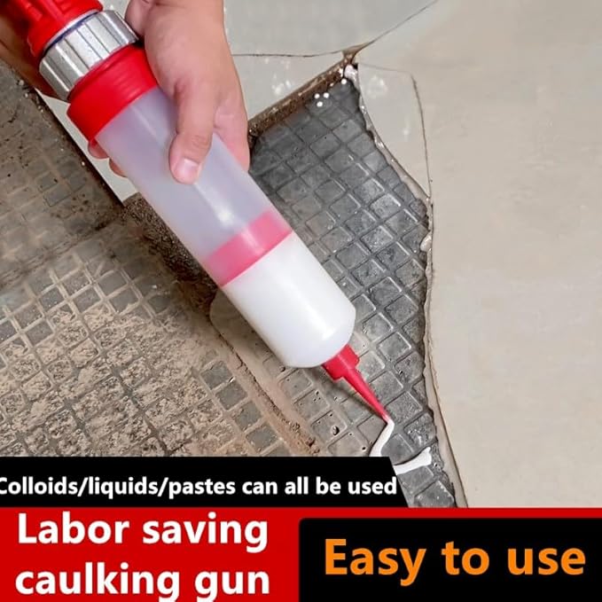 Professional Caulking Gun, Red and White, Manual Pressure Grouting Tool, 14.96x2.36 Inch, Labor Saving Design，Suitable for grouting various materials