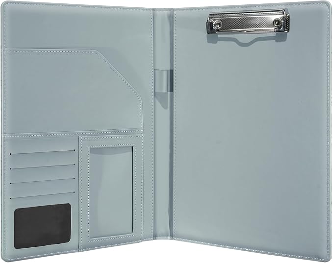 Clipboard Folder Padfolio, Embossed Faux Leather Interview Legal Document Organizer, Business Card Holder Included Letter Sized Writing Pad for Business Conference for Women Men, Blue