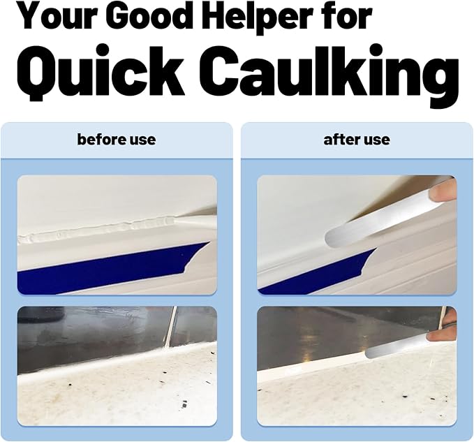 7-Piece Caulking Spatula Set - Professional Stainless Steel Caulk Finishing Tools, Streamline Spatulas for Bathroom Sink, Bathtub, Tile Sealant Application