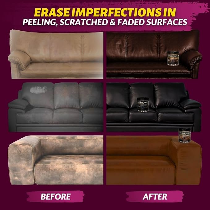 COCONIX Leather & Vinyl Recoloring Balm - Dark Brown | Restore Faded, Worn, and Peeling Leather and Vinyl on Sofas, Chairs, and Car Seats | Vibrant Colors with Simple Application
