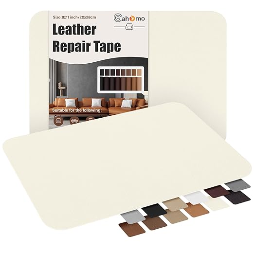 Cahomo Self-Adhesive Leather Repair Patches Tape for Couches - 8x11 inch, Vinyl & Leather Repair Kit for Furniture, Car Seats, Handbags, Jackets - Beige White