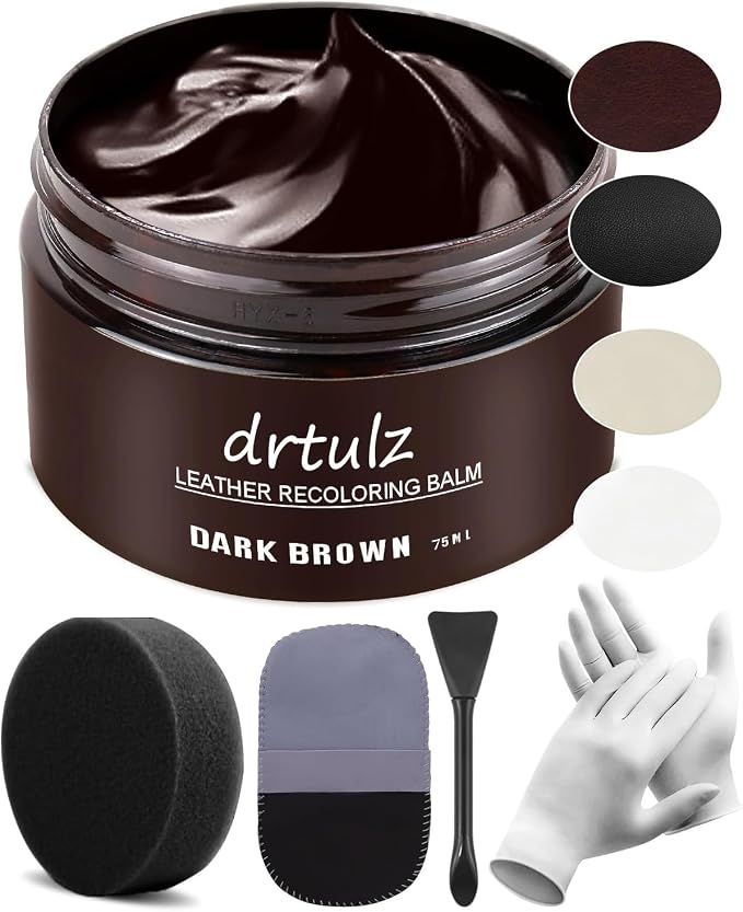 Dark Brown Leather Recoloring Balm, Leather Repair Kit for Furniture, Leather Scratch Remover, Leather Color Restorer for Couch, Car Seats, Shoes - Repair Leather Dye for Scratched and Faded Leather