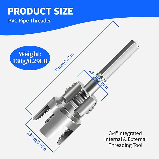 PVC Pipe Threader 2Pcs 1/2" 3/4" - Internal & External Threading Tool Set for Drill（2PCS 3/4)