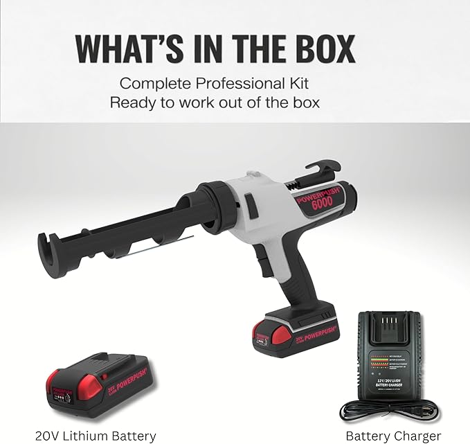6000 Series Cordless Caulking Gun – 20V Lithium Battery Powered Electric 10oz Cartridge Dispenser, Lightweight 3.75 lbs, 1000 lb Thrust, No-Drip Sealant & Adhesive Applicator